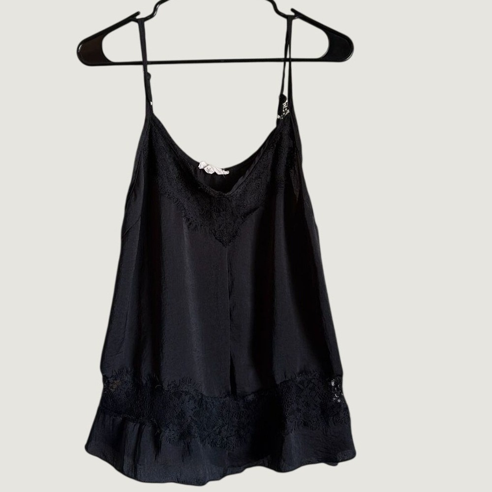 Promesa Black Lace Trim Camisole Tank Top Size L V-Neck Coquette Clean Girl